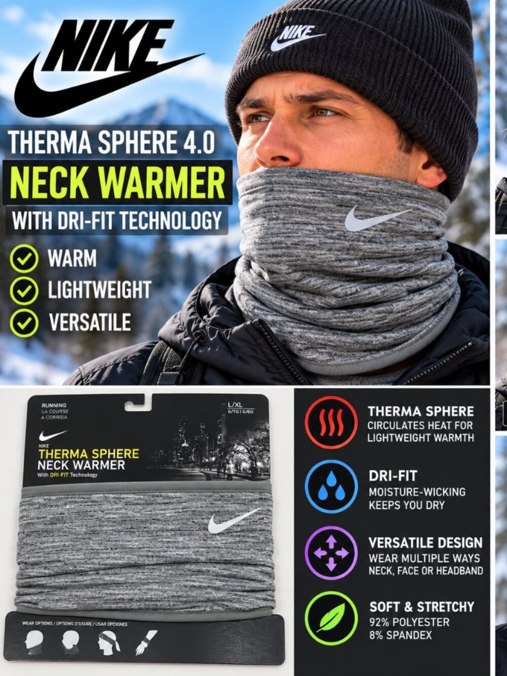 Nike Therma Sphere 4.0 Dri-FIT Neck Warmer Grey L/XL